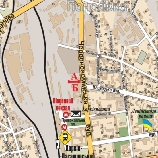 Схема рекламной плоскости по адресу Конарева ул. 15 (Красноармейская ул.), (Тех.училище №41, Южный Автоцентр, ресторан "Китайской кухни", СТО, вычислительный центр ЮЖД), в направл. ул. Котлова