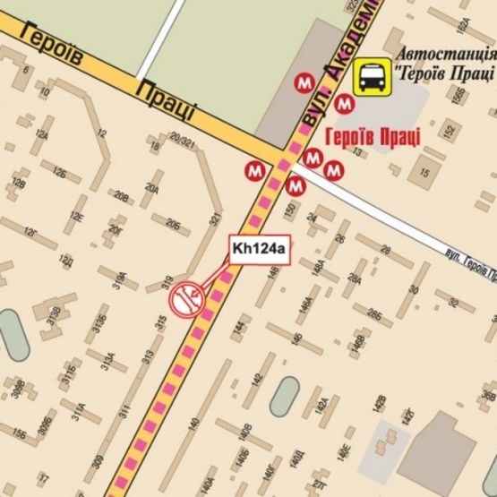 Схема рекламной плоскости по адресу Павлова Ак. ул., 319, (Бильярдный клуб, ТЦ "Космос", магазин "Велопланета", 500м. к ст. м. Студенческая, УкрГазБанк), направл. Московского просп.