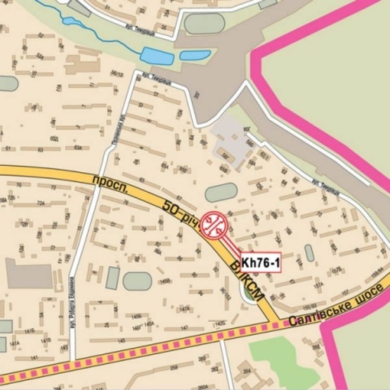 Схема рекламної площини за адресою Юбилейный просп. 69 (50-ти летия ВЛКСМ просп), (детская поликлиника №7, ПриватБанк, "Кулиничи"), в направл. ул. Академика Павлова