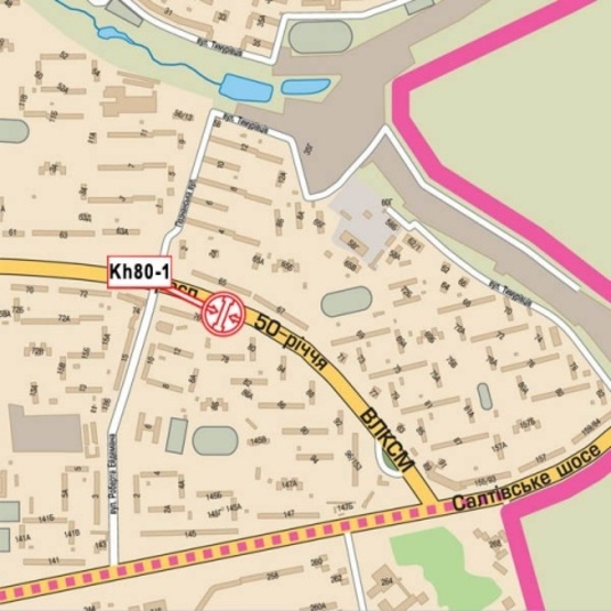 Схема рекламной плоскости по адресу Юбилейный просп. 76 (50-ти летия ВЛКСМ просп), (детская поликлиника №7, ОщадБанк, кафе "Мартекс", Аптека "Низких цен", "911"), в сторону Салтовского шоссе