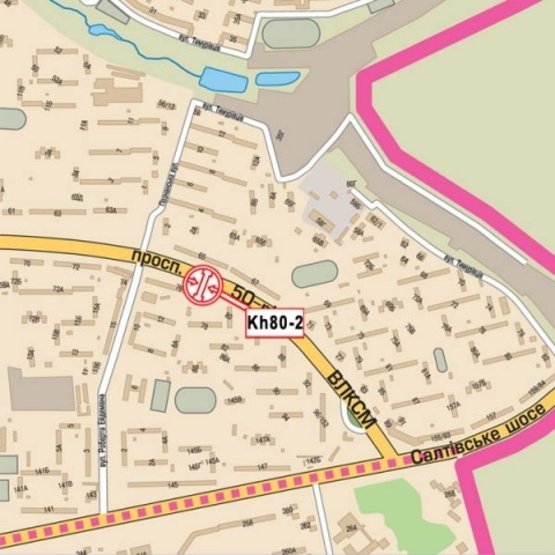 Схема рекламной плоскости по адресу Юбилейный просп. 76 (50-ти летия ВЛКСМ просп), (детская поликлиника №7, ОщадБанк, кафе "Мартекс", Аптека "Низких цен", "911"), в сторону просп. Тракторостроителей