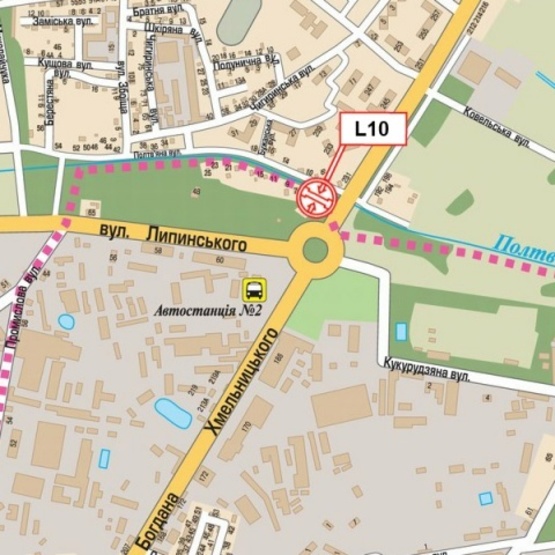 Схема рекламной плоскости по адресу Хмельницкого Б. ул. - Липинского ул. (АЗС " WOG", АЗС "ANP", гипермаркет "Эпицентр", гостиница "Волтер"), внаправл. в центр города