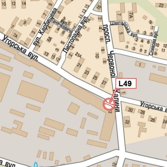 Схема рекламной плоскости по адресу Красной Калины просп., - Угорская ул., 14, (БЦ "Доминант-Плаза", АЗС "ANP", "Метал Холдинг", Интеграл-Банк, "СпецТехника"), направл. из центра