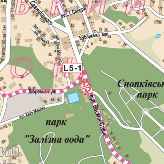 Схема рекламной плоскости по адресу Стуса ул., (Спорткомплекс "Динамо", ресторан "Динамо блюз", парк Железная Вода, Снопковский парк), в напр. из города