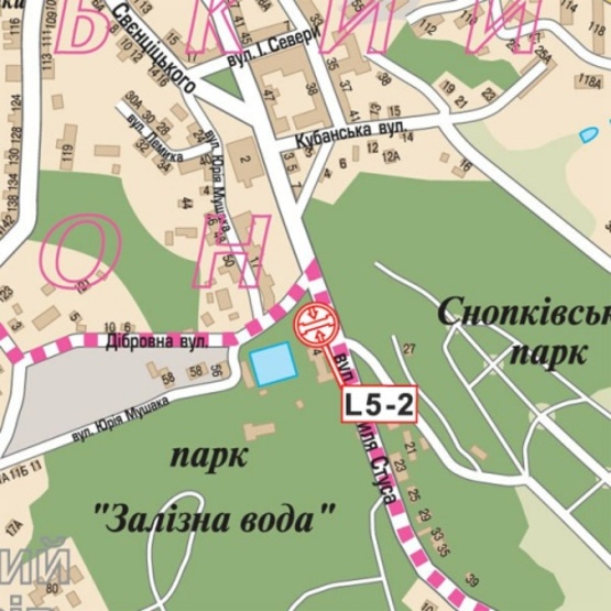 Схема рекламной плоскости по адресу Стуса ул., (Спорткомплекс "Динамо", ресторан "Динамо блюз", парк Железная Вода, Снопковский парк), в напр. центра города
