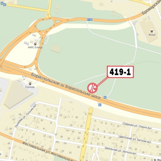 Схема рекламной плоскости по адресу Бориспольская трасса, из аэропорта "Борисполь", 25+880 км (с. Счастливое, перед поворотом к ГМ "Фоззи"), левая