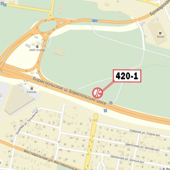 Схема рекламной плоскости по адресу Бориспольская трасса, из аэропорта "Борисполь", 25+880 км (с. Счастливое, перед поворотом к ГМ "Фоззи"), правая