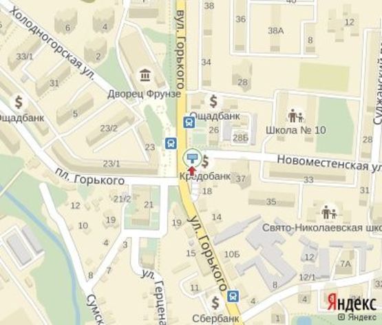 Схема рекламної площини за адресою Горького ул., 22 (райисполком) ("Ощадбанк","Кредобанк")