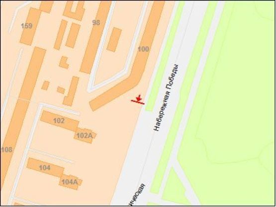 Схема рекламної площини за адресою Набережная Победы ул., 100 - Победы пл., из центра