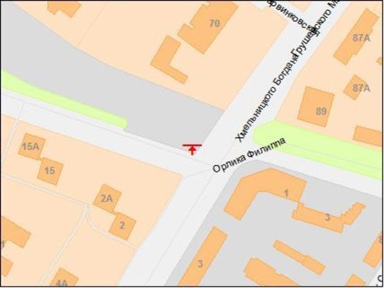 Схема рекламної площини за адресою Богдана Хмельницкого пр. - Орлыка пр., в центр