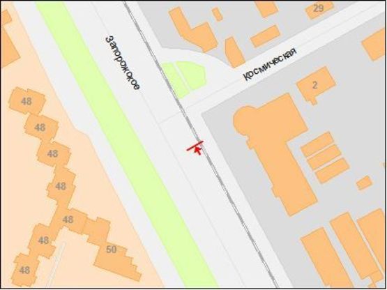 Схема рекламної площини за адресою Запорожское шоссе - Космическая ул., в центр