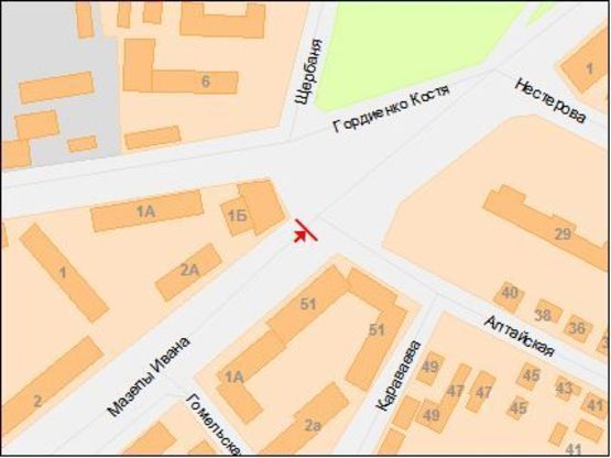 Схема рекламной плоскости по адресу Мазепы пр., 51 - Гордиенка ул., в центр