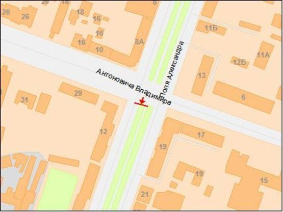 Схема рекламной плоскости по адресу Поля пр. - Антоновича ул., из центра