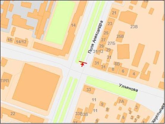 Схема рекламної площини за адресою Поля пр. - Ульянова ул., в центр