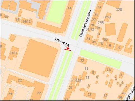 Схема рекламной плоскости по адресу Поля пр. - Ульянова ул., из центра