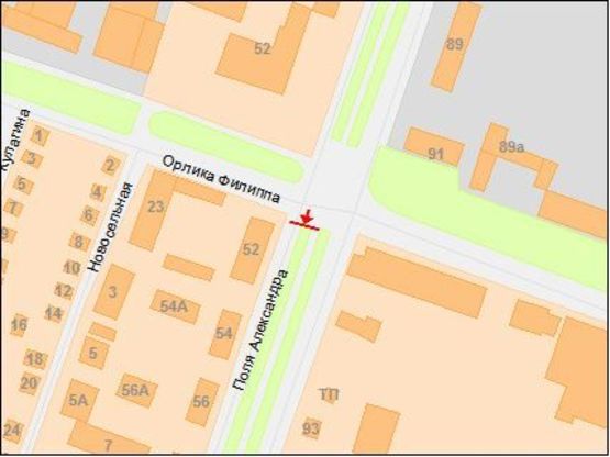 Схема рекламной плоскости по адресу Поля пр. - Орлыка пр., из центра, правый