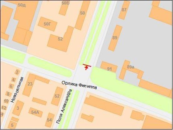 Схема рекламной плоскости по адресу Поля пр. - Орлыка пр., в центр, правый