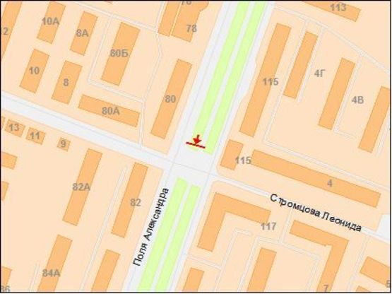 Схема рекламной плоскости по адресу Поля пр. - Стромцова ул., из центра
