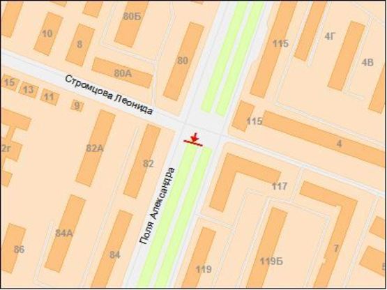 Схема рекламной плоскости по адресу Поля пр. - Стромцова ул., из центра