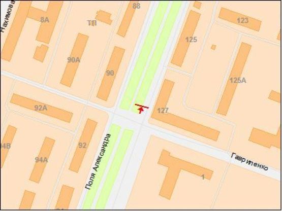 Схема рекламной плоскости по адресу Поля пр. - Гавриленко ул., в центр