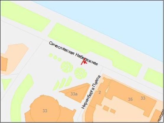 Схема рекламной плоскости по адресу Сичеславская Набережная ул., 33а - Ниринберга ул., Цирк, в центр