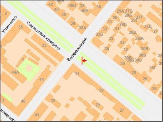 Схема рекламної площини за адресою Святослава Храброго ул. - Воскресенская ул., в центр