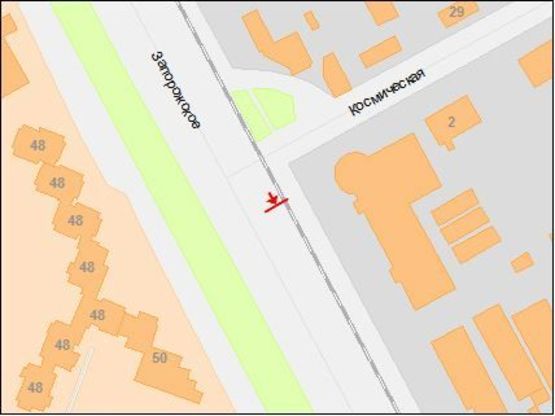Схема рекламної площини за адресою Запорожское шоссе - Космическая ул., из центра