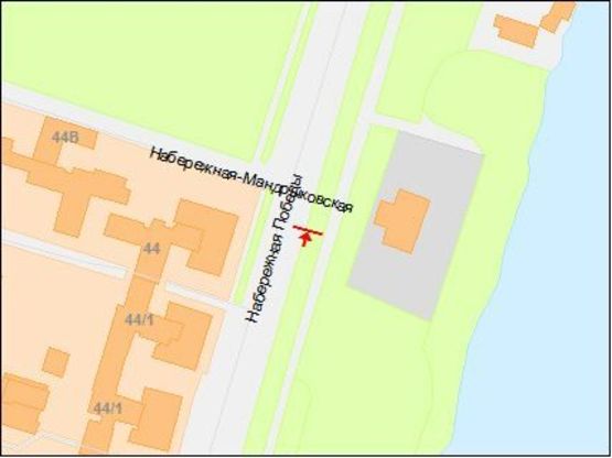 Схема рекламной плоскости по адресу Набережная Победы ул., 44, напротив, в центр