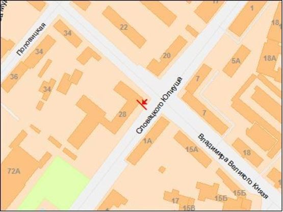 Схема рекламної площини за адресою Князя Владмира Великого ул. - Словацкого Юлиуша ул., в центр