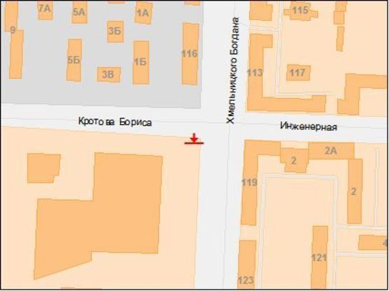 Схема рекламної площини за адресою Богдана Хмельницкого пр., 118Д - Кротова ул., из центра