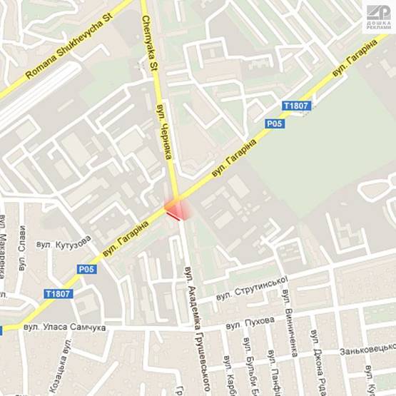 Схема рекламной плоскости по адресу м. Рівне, вул. А.Грушевського, в районі перехрестя з вул. Гагаріна