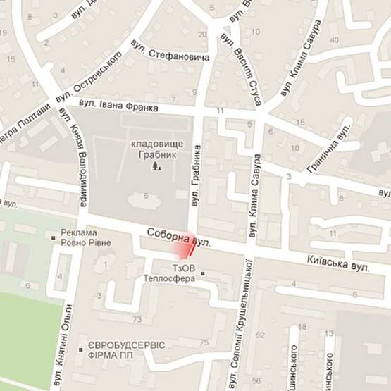 Схема рекламной плоскости по адресу м. Рівне, вул. Соборна, в районі перехрестя з вул. Грабник