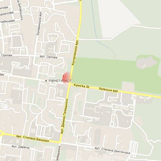 Схема рекламної площини за адресою м. Рівне, вул. вул. Київська, 77 (перехрестя з вул. Костромською)