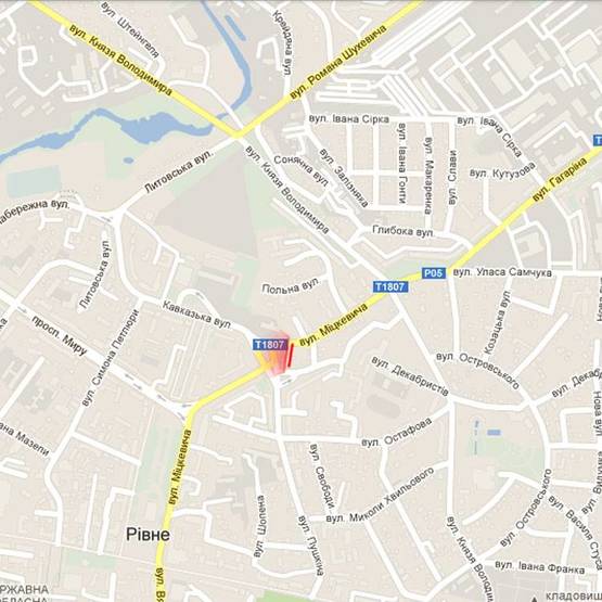 Схема рекламной плоскости по адресу м. Рівне, вул. Міцкевича, в районі перехрестя з вул. Пушкіна