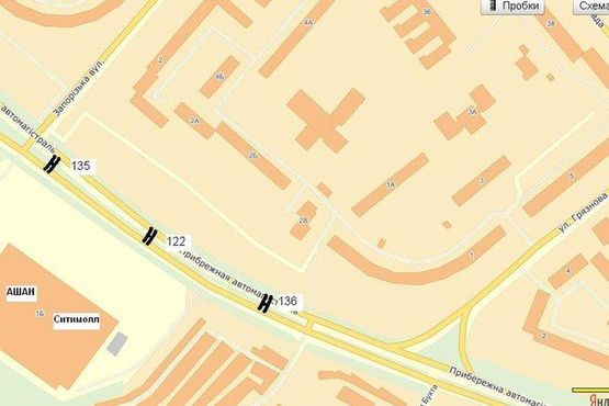 Схема рекламной плоскости по адресу Набережна магістраль - вул.Фортечна, "АШАН", "Сіті Мол", напрямок руху до вокзалу (призматрон)