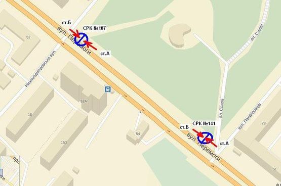 Схема рекламной плоскости по адресу вул.Перемоги – вул.Панфиловців, ст.А (призматрон)