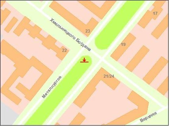 Схема рекламной плоскости по адресу пр.Металургів -вул.Б.Хмельницького, напрямок руху від пр.Соборного (призматрон)