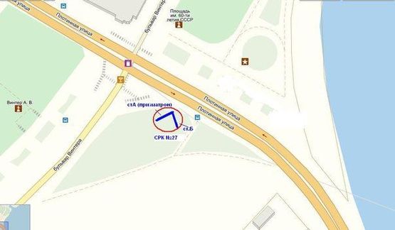 Схема рекламной плоскости по адресу вул.Плотинна  - район Правобережного пляжу, ДГЕС, ст.А (призматрон)