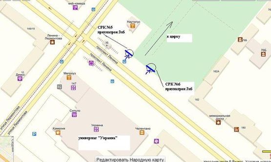 Схема рекламной плоскости по адресу пр.Леніна,182  - універмаг "Україна