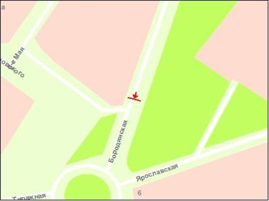 Схема рекламной плоскости по адресу вул.Бородинська, 6,  напрямок руху до райадміністрації (призматрон)