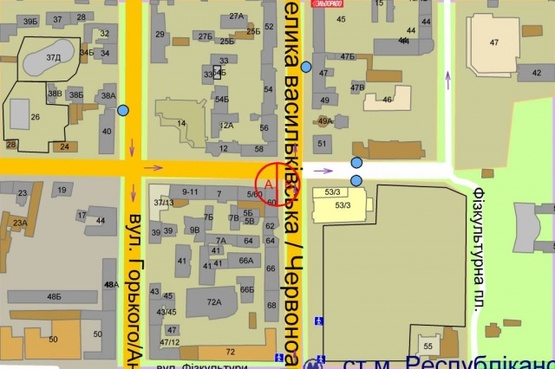 Схема рекламної площини за адресою Жилянская ул., 5 / Б.Васильковская ул.