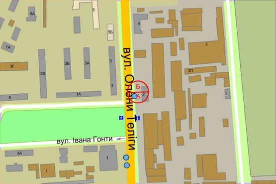 Схема рекламної площини за адресою Елены Телиги / И.Гонты (ост.трол.№27)