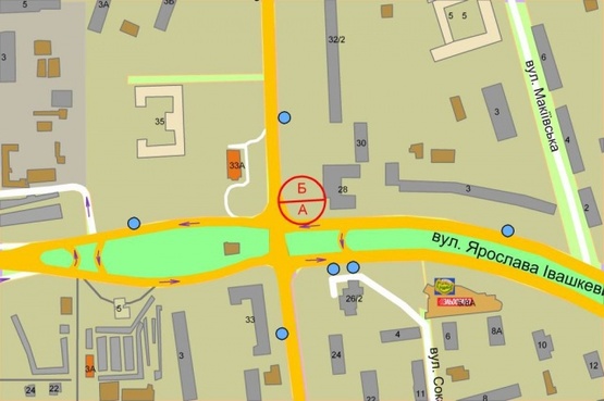 Схема рекламної площини за адресою Ивашкевича / Вышгородская