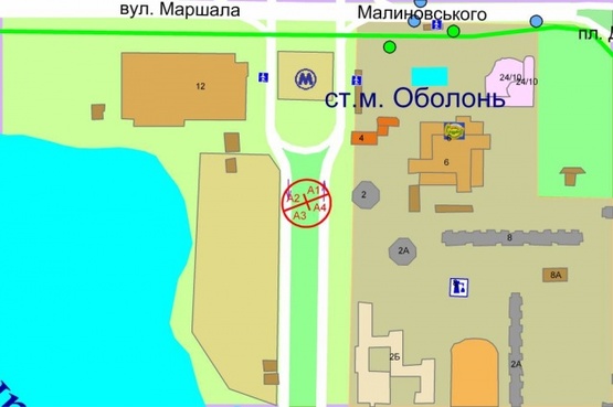 Схема рекламної площини за адресою Оболонский проспект, 2 (разделитель), по ходу от Петровки за 100м к  Метро"Оболонь"