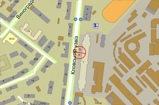 Схема рекламной плоскости по адресу Кловский спуск, 8 (Институтская)