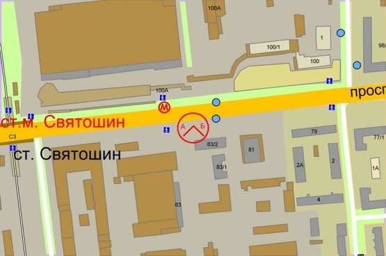 Схема рекламної площини за адресою Победы проспект, 83/2, выход ст.М"Святошино"