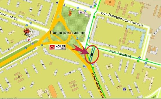 Схема рекламної площини за адресою Ленинградская пл/ул.Пражская (А)