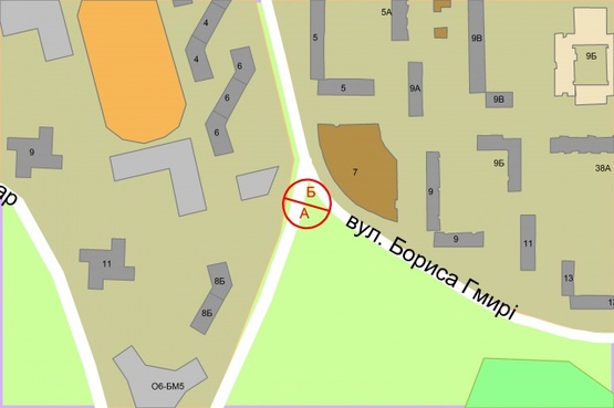 Схема рекламної площини за адресою вул. Бориса Гмирі /вул. Єлизавети Чавдар