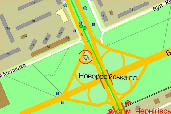 Схема рекламної площини за адресою Братиславская / Андрея Малышко ул.