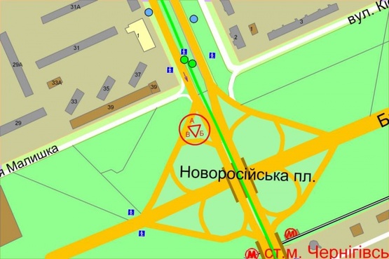 Схема рекламной плоскости по адресу Братиславская / Андрея Малышко ул.